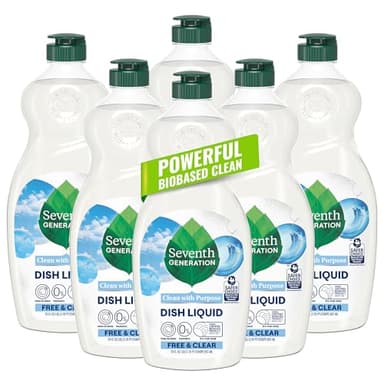Seventh Generation Dish Liquid Soap Free & Clear liquid soap Pack of 6 Dishwashing Soap Dish Soap for sensitive skin 19 oz