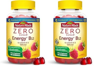 Nature Made Zero Sugar Energy Vitamin B12 Gummies 1000 mcg per Serving,B12 Vitamin,Energy Metabolism Support,Aspartame Free,110 Sugar Free Gummies,55 Day Supply,(Pack of 2)