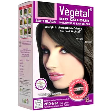 Vegetal Bio Colour - Soft Black 150g | 100% Herbal and Organic Hair Color | Ammonia-Free, PPD-Free | Semi-Permanent Dye for Men and Women | Protects UV and Maintains Luster | Complete Kit Included