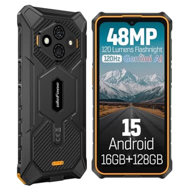 Ulefone RugKing 3 Pro Rugged Phone Unlocked, Octa-core 16GB+128GB/2TB, Android 15, 6.56" 120Hz, 48MP+2MP+8MP, 5600mAh, IP69K & IP68 Proof, Water-Lock, Dock Charging, Al Assistant(Gemini), Orange