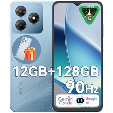 OSCAL Android Phones Unlocked for T-Mobile, FLAT 2 Android 15 Phone(2025), 12GB+128GB/2TB TF Octa Core, Dual SIM Phones Unlocked (US Warranty), 5000mAh, 90Hz, 6.56"HD+, 4G/GPS/Fingerprint/Face ID-Blue