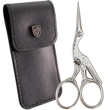 3 Swords Germany - Embroidery Scissors, Stork Scissors Shears for Art Work, Daily Use in Household, Sewing, crocheting, Art Work, Craft, needle work with black Synthetic Leather case