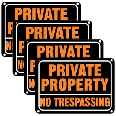 Yaocom 4 Pcs No Trespassing Signs Private Property Metal Reflective Aluminum No Trespassing Sign Weatherproof Warning Signs for Property Security Outdoor Yard Home, 7 x 10 Inch (Orange,black,white)