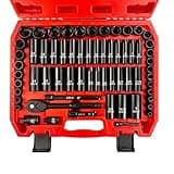 EACELIY 64pcs 3/8" Socket Set,Drive Impact Socket Set, SAE/Metric, Deep & Shallow, Cr-V Steel, 6 Point with Adapters, 72T Ratchet Handle, Extension Bars，Bit Adapter，6-24mm，5/16-1 inch