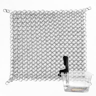 OARSE Sous Vide Weight Sinker Stainless Steel Sous Vide Accessory Kit Cooking Mesh Net Includes 4 Clips Chainmail Food Weights Mesh Prevent Undercooked Food - 13.4 inch X13.4 inch