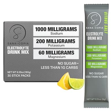 Electrolyte Drink Mix Hydration Packets: 1000mg Sodium, Potassium & Magnesium Citrus Salt Hydrating Powder, Zero Sugar - 30 Lemon Lime Electrolyte Powder Packets, For Rehydration or Dehydration Relief
