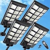 4pcs 600W 15000LM Solar Street Lights Outdoor Waterproof Solar Street Lights for Outside Parking Lot 192 5730LEDs Dusk to Dawn Solar Outdoor Lighting Motion Sensor Light for Garage Remote Control