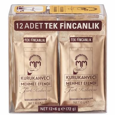 KURUKAHVECI MEHMET EFENDI Turkish Coffee, Single Packages, Roasted Ground,Rich Aroma, Fresh, Medium to Heavy-bodied, Original Taste Since 1871 (0.21 OZ / 6 Gr) Pack of 12