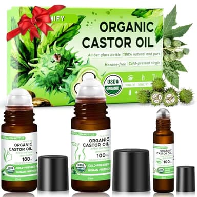 Warmify 3-in-1 Castor Oil Roll on for Eye,Face,Body Skin,Certified Organic Cold Pressed Castor Oil Roller ball unrefined Glass Bottle,Precise & Mess-Free Application & Travel Friendly