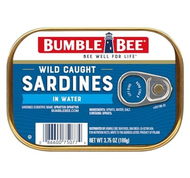 Bumble Bee Sardines in Water, 3.75 oz Tin - Wild Caught, Gluten Free, Keto, Kosher, Clean Ingredients