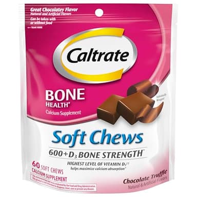 Caltrate Soft Chews 600 Plus D3 Calcium Vitamin D Supplement, Chocolate Truffle - 60 Count(Packaging May Vary)
