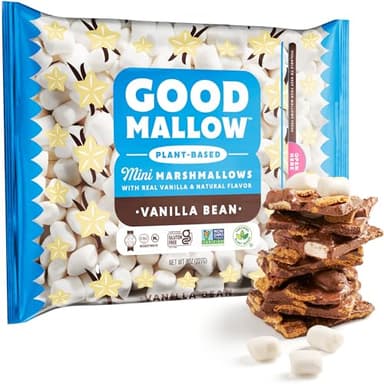 GoodMallow Mini Vegan Marshmallows - Kosher Halal Dairy & Gluten Free Healthy Mini Marshmallows - Natural Gelatin Free for Hot Chocolate, Smores, Campfire, Baking - Non-Artificial (1)