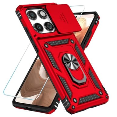 SunStory Compatible with Motorola Moto Edge 2025 Case with HD Screen Protector & Slide Camera Cover & Rotated Ring Kickstand, [Military-Grade] Phone Case for Moto Edge 2025,Red