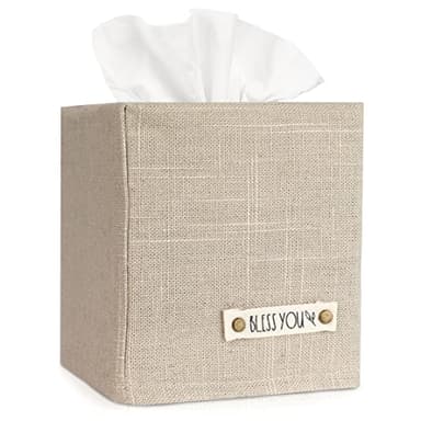 Stylish Tissue Box Cover - This Beige Linen Holder Instantly Covers Your Square Tissue Boxes - The Perfect Cube Cover for Your Bathroom and Home