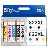822XL Remanufactured for Epson 822XL Ink Cartridges for Epson 822 XL T822 for Epson Workforce Pro WF-3820 WF-3823 WF-4820 WF-4830 WF-4833 WF-4834 Printer (5 Pack 2 Black 1 Cyan 1 Magenta 1 Yellow)