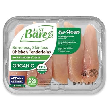 Just Bare® USDA Organic Fresh Chicken Tenders | Antibiotic Free | Boneless | Skinless | 1.0 LB