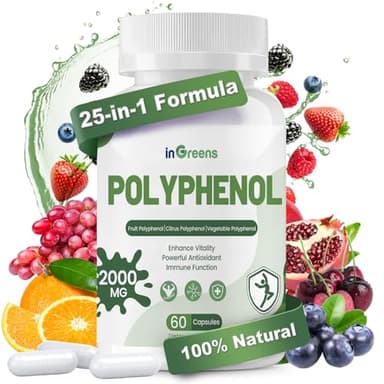 inGreens 25-in-1 Polyphenols Supplement, 2000MG Powerful Antioxidants & Polyphenol for Age Defense, Polyphenol Superfood, Quercetin, Resveratrol, Plant-Based & Energy, Immune Support, 60 Capsules