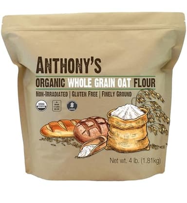 Anthony's Organic Whole Grain Oat Flour, 4 lb, Gluten Free, Non GMO, Non Irradiated, Finely Ground, Vegan