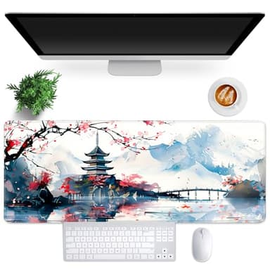 MEWOOCUE® Gaming Mouse Pad for Desk,Large Cherry Blossom Mousepad Laptop,Japanese Anime Mouse Mat,Long XXL Waterproof Keyboard Pads,Big Non-Slip Mousepads for Game Office Home（31.5 x 11.9 in）