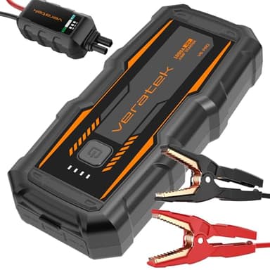 ReelCharge - Veratek V6 Pro 1000A Car Battery Jump Starter Portable (6.0L Gas & 3.0L Diesel) – 12V Lithium Battery Booster Pack with SmartCharge Safety, Jumper Cables, 10000mAh Power Bank, Jump Box.