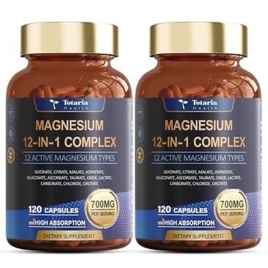 Magnesium Complex 700mg 12 in 1 Magnesium Supplement with Glycinate Citrate Malate Oxide Taurate Aspartate Orotate Magnesium Relaxation,Muscle,Heart Support, Vegan 120 Capsules 2PK