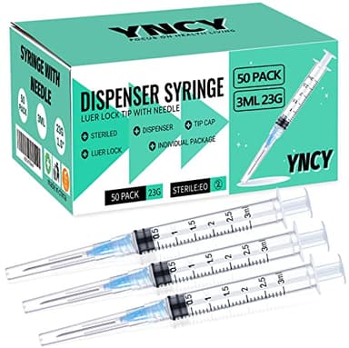 50 Pack 3ml Disposable Syringe with Needle 23Ga 1.0 Inch, Luer Lock Syringes, Individual Sterilized Wrapped