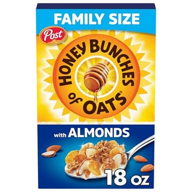 Honey Bunches of Oats with Almonds Breakfast Cereal, Almond Cereal with Oats and Granola Clusters, Family Size 18 oz Box