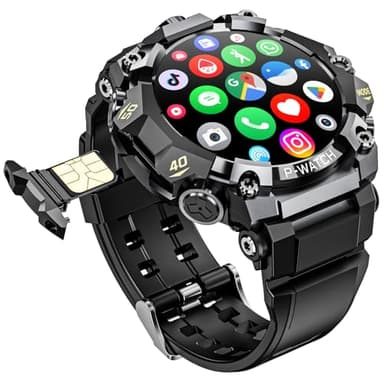4G SIM Card Android IP68 Smartwatch with GPS & WiFi, Dual-Lens HD Cameras, 1150mAh Military Watch for Men, App Downloadable, 1.5" AMOLED Large Screen for Video Chat, Health Activity Tracker (Black)