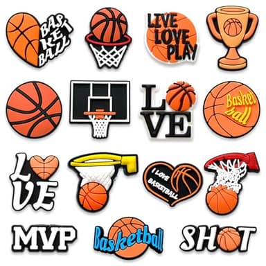 15Pcs Sports Shoes Charms Decoration, Basketball Shoe Charms for Croc Clog Sandals