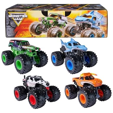 Monster Jam, All Stars 4-Pack Monster Trucks, Official Grave Digger, Megalodon, Dalmatian and El Toro Loco 1:64 Scale, Kids Toys for Boys Ages 3 and up