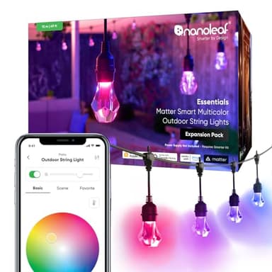 Nanoleaf Essentials Matter Smart Multicolor Outdoor String Lights Expansion Pack with Addressable RGBICW LED Bulbs, White and Color-Changing, Wi-Fi + Bluetooth, IP 65 Water Resistant (49ft Expansion)