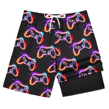 OlyPegic Boys Swim Trunks Size 10-12, Bathing Suit Boys Swimsuit Swim Shorts Swimwear Quick Dry Swim Trunks with Compression Liner Kids Beach Board Running Shorts Game Console Youth