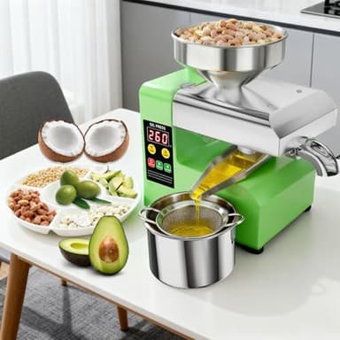 Automatic Cold/Hot Oil Press machine,820W,Processes 30 types of oil extractor including olives,castor & coconut,Compact stainless steel oil maker can save space Ideal for home and commercial use(110V)