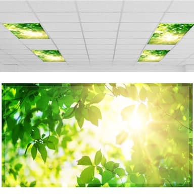 Patelai 4 x 2 Feet Fluorescent Light Cover for Fabric Ceiling Classroom Magnetic Cubicle Shade with 10 Magnets Fluorescent Light Filters for School Home Office Drop Lamp Decor(Green Leaves)