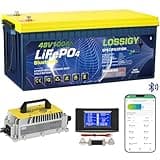 LOSSIGY 48V 100AH Golf Cart Lifepo4 Battery with 48 volt 18A Lithium Charger, Prefect for RV Solar System, Built in 200A Bluetooth BMS, Peak Current 1000A(3-5s), 10 Yrs Lifespan