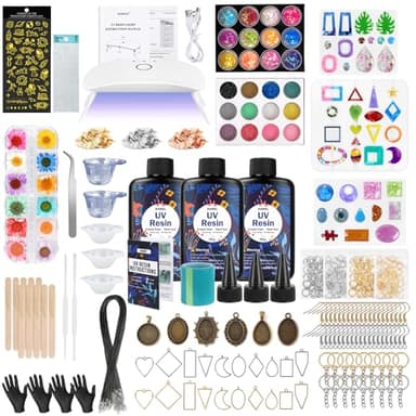 KISREL UV Resin Jewelry Making Kit, 300g Crystal Clear Resin with Light and Molds, DIY Jewelry Making Kit, Resina Starter Kits for Keychain and Earring