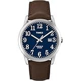 Timex Men's Easy Reader 38mm Watch – Silver-Tone Case Blue Dial with Brown Leather Strap