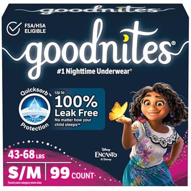 Goodnites Girls' Bedwetting Underwear, Size S/M (43-68 lbs), 99 Ct (3 Packs of 33), Packaging May Vary