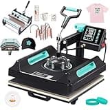 Albott 15x15 Inch Heat Press Machine, 8 in 1 for T Shirts with Double Hose Heating Tape Timer, 360° Rotation Swing Away Sublimation Machine for Cup, Hat (Green Black)