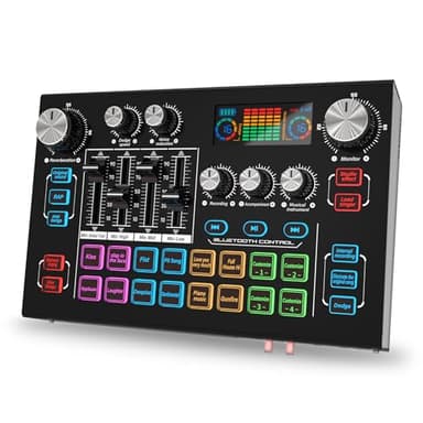 RHM X7 Podcast Equipment, Audio Mixer Interface with 48V Phantom Power & XLR Microphone Interface, 4 Voice Changing Modes, 16 Sound Effects, LCD Display, for PC/Phone/Streaming (TY01)