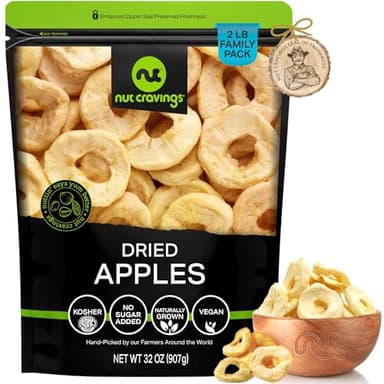 NUT CRAVINGS - Dried Apple Rings Slices, No Sugar Added - Chewy Soft Texture (32oz, 2 LB) Sweet Healthy Snack, Vegan, Kosher, Resealable Bag