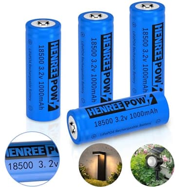 Henreepow 18500 Rechargeable Battery, 3.2v LiFePO4 Lithium Phosphate Battery 1000mAh for Outdoor Garden Solar Lights, Flashlight (4 Pack)