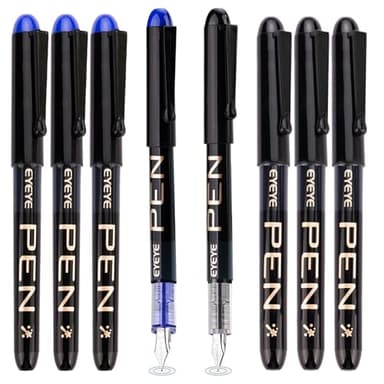 EYEYE Disposable Fountain Pens Fine Point, 4 Black 4 Blue Fountain Pens for Writing, Stainless Steel Nib, Smooth Writing for Journaling, Drafting, Sketching, Doodling & Office Supplies
