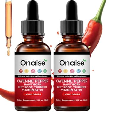 ONAISE Cayenne Pepper Drops,2 Pack Cayenne Supplement with Hawthorn Berry, Vitamin D3 K2 Beet Root Powder, Ceylon Cinnamon, Turmeric Curcumin, Organic Panax Ginseng, Berberine Extract