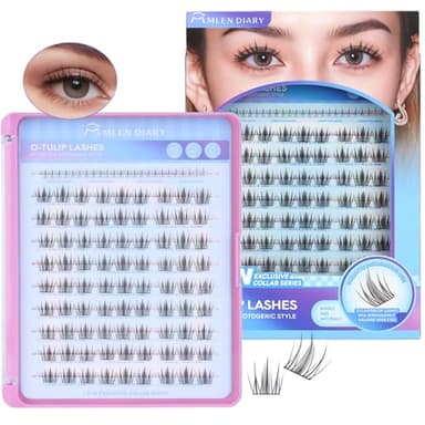 MLEN DIARY Natural C Curl Eyelash Clusters O-Tulip 10.5-13.5MM 105pcs Wispy Lash Clusters Kit Short Lightweight Handmade PBT Fiber for Bigger Eyes (O-Tulip 10.5-13.5MM)