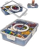 Small Snackle Box Container - Travel Snack Box Container - Snacklebox - Divided Serving Tray With Lid and Handle - Portable Snack Tray With Lid - Snackle Boxes (8 Compartment - Gray Blue)
