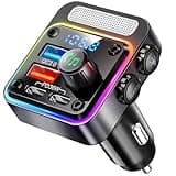 Nulaxy 54W Bluetooth 5.3 Car Adapter with 4 Charging Ports [PD 36W & QC3.0 18W], Wireless Radio FM Transmitter with Deep Bass Player & 5 Colors LED Backlit, Hands-Free Calling, Black