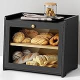 Goozii Black Bread Box for Kitchen Countertop, Large Bread Storage Container for Homemade Bread, Wood Farmhouse Breadbox Organizer for Kitchen Counter Corner, Cabinet, Pantry, Cupboard (Black)