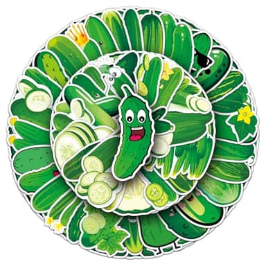 50 Pcs Fresh Cucumber Stickers, 1.96-3.15inch Cartoon Vegetable & Fruit Decorative Stickers, Self-Adhesive for Scrapbooking, Kitchen Decoration, Farmhouse Themed Setup(Cucumber)