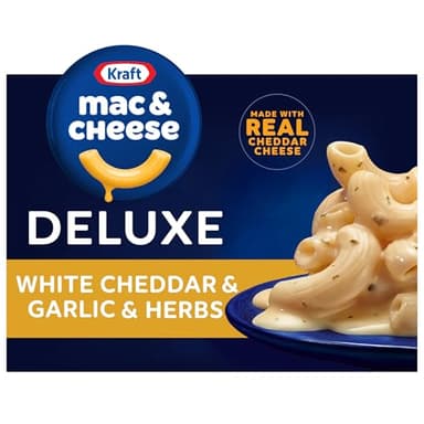Kraft Deluxe Mac and Cheese, 1 Box, for Easy Dinner or Dinner Sides, White Cheddar and Garlic and Herbs, No Artificial Flavors or Dyes, 11.9 oz